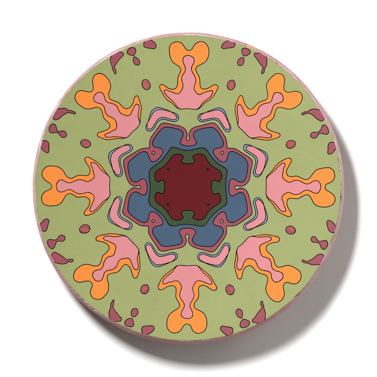 <br/>Stanyan Bedrock, 2023<br/>18" diameter<br/>acrylic, opaque marker and glitter on wood